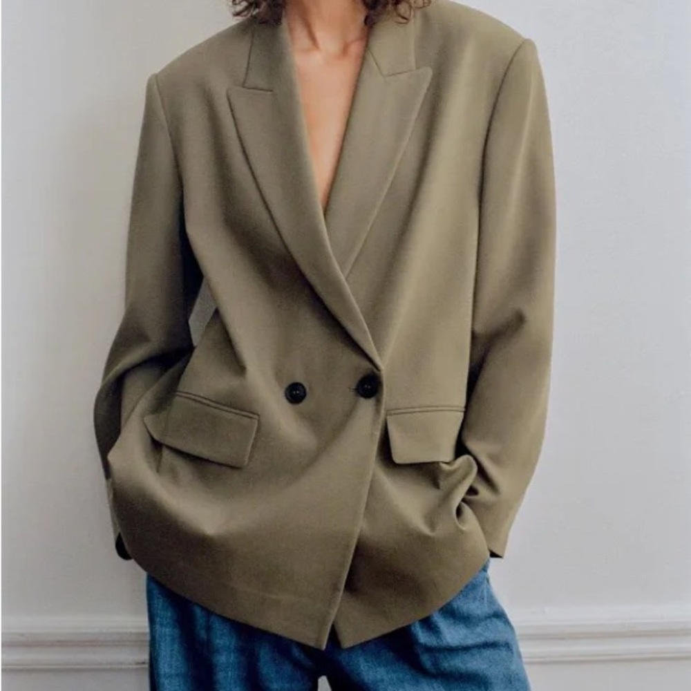 Oversized camel double breasted blazer Zara medium